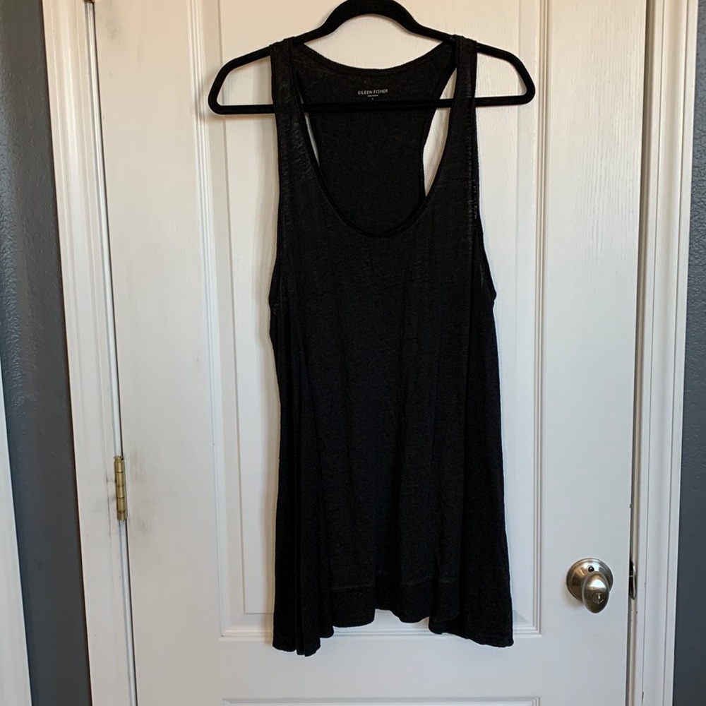 Eileen Fisher black linen racerback tunic tank top